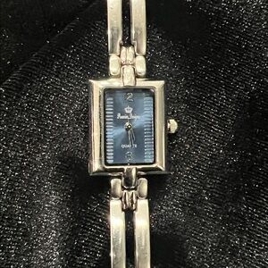 PREMIER DESIGNS  SILVER TONE RECTANGULAR BLUE DIAL LINK BRACELET